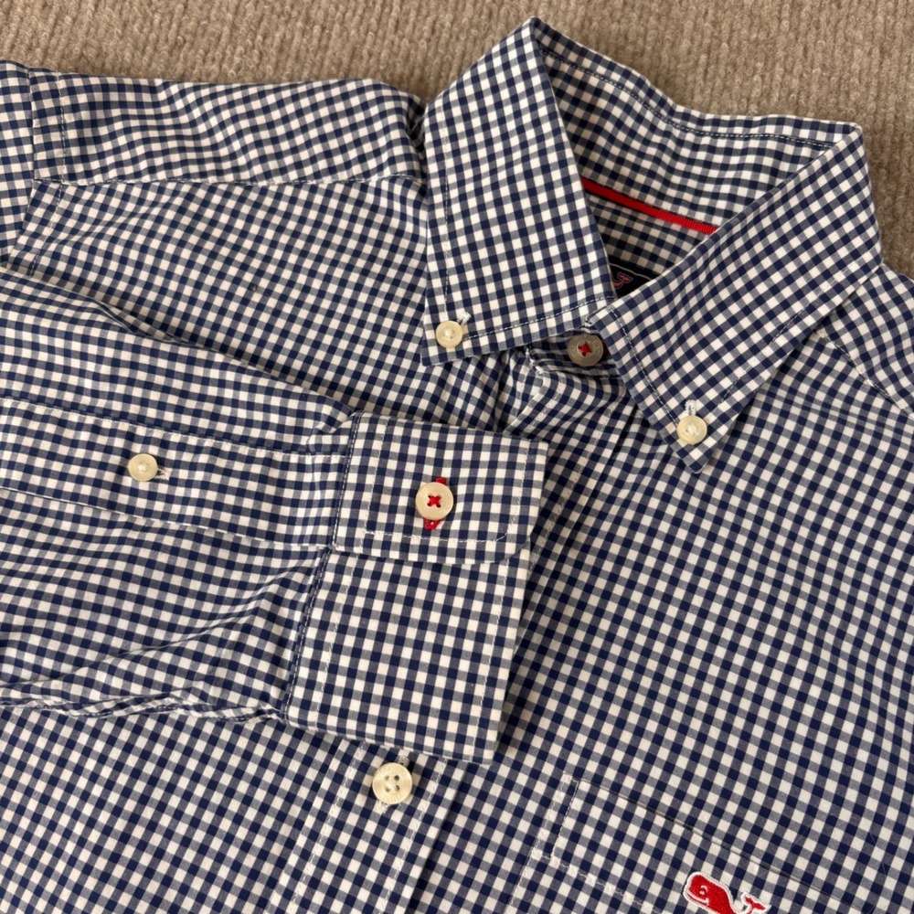 Vineyard Vines Mens XS Tucker Shirt Navy Blue White Gingham Check Button Down